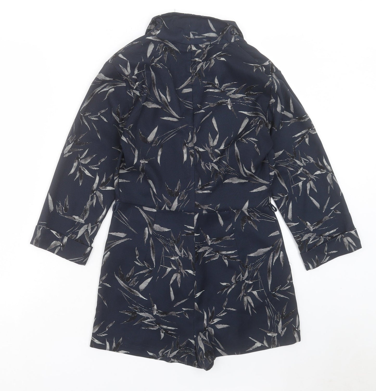 Topshop Womens Blue Floral Polyester Playsuit One-Piece Size 8 Button - Leaf Pattern