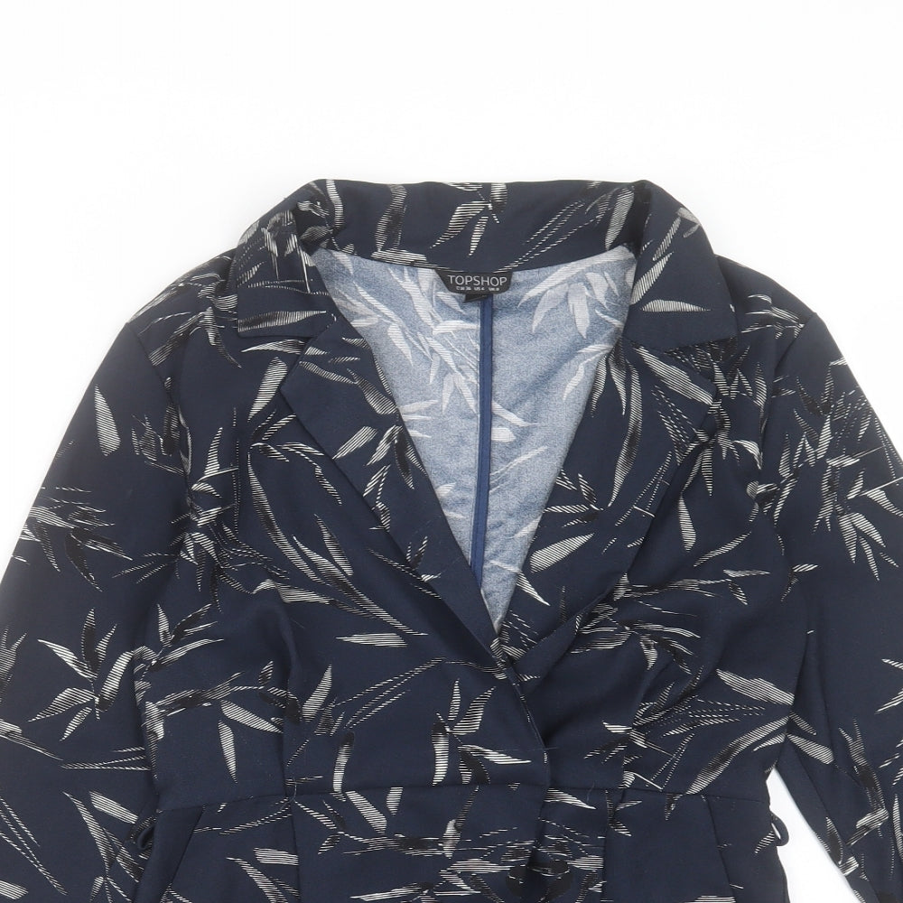 Topshop Womens Blue Floral Polyester Playsuit One-Piece Size 8 Button - Leaf Pattern