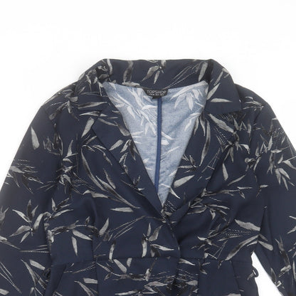 Topshop Womens Blue Floral Polyester Playsuit One-Piece Size 8 Button - Leaf Pattern