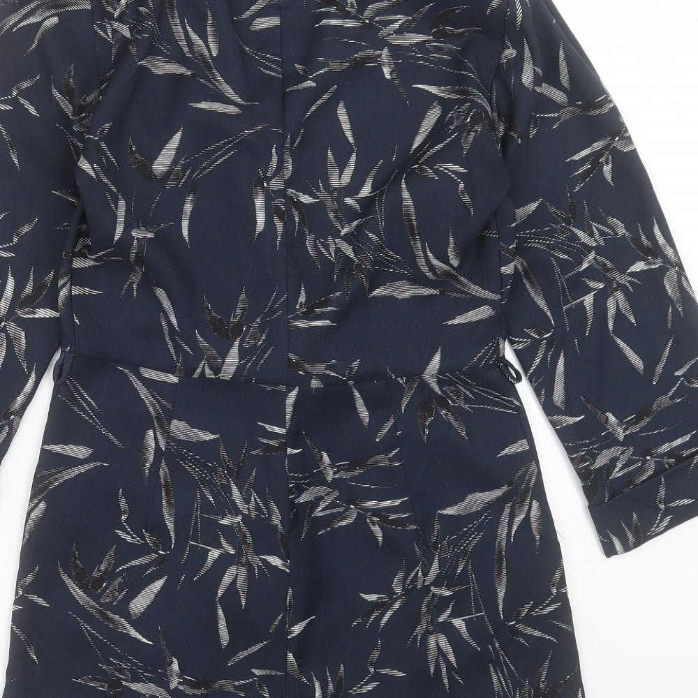 Topshop Womens Blue Floral Polyester Playsuit One-Piece Size 8 Button - Leaf Pattern