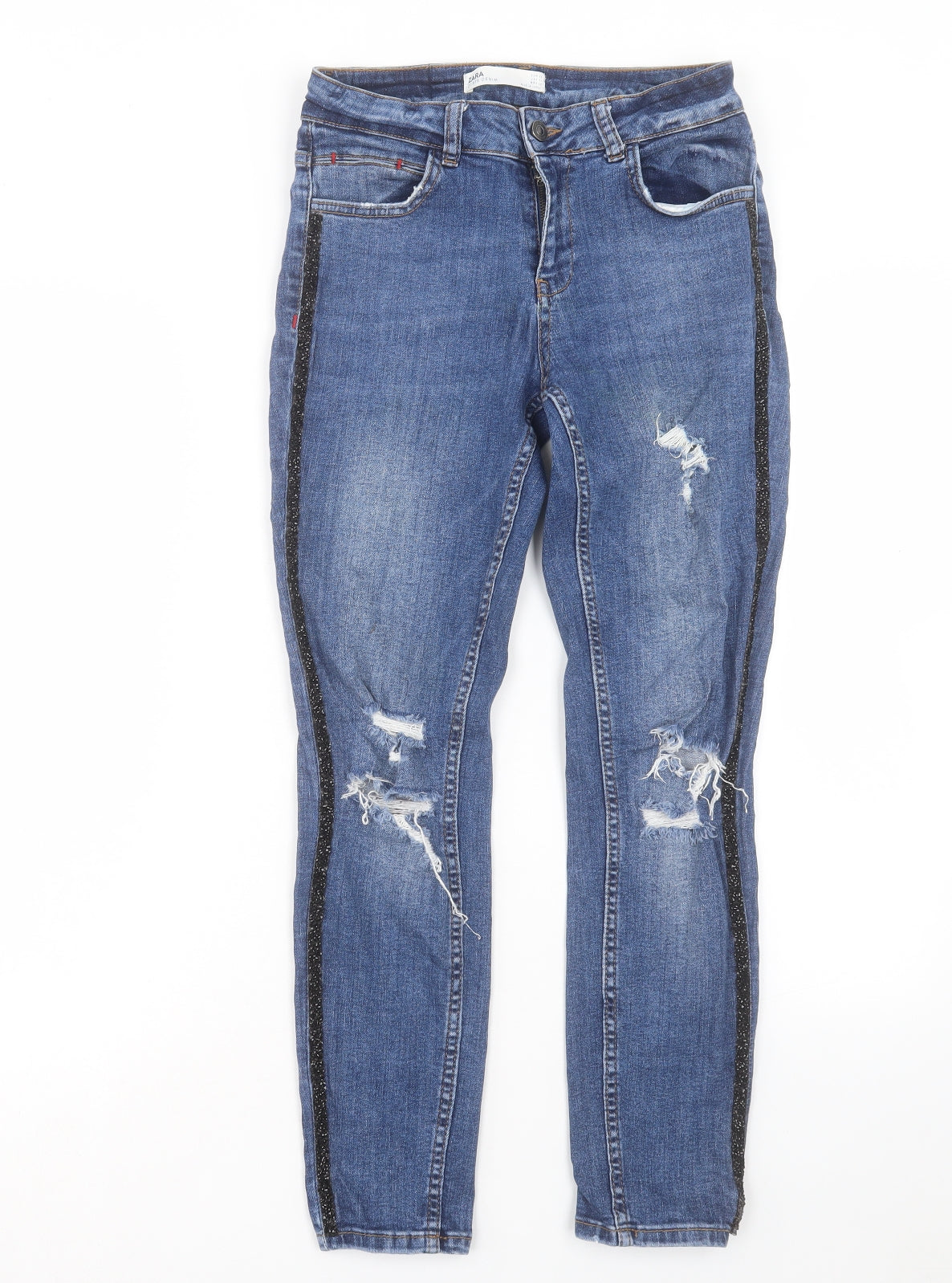 Zara Womens Blue Cotton Skinny Jeans Size 8 L26 in Regular Button