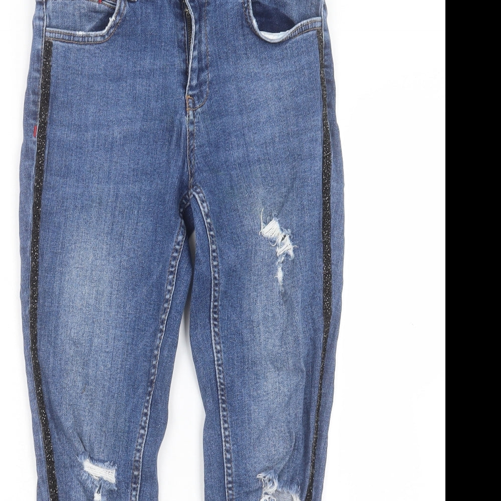 Zara Womens Blue Cotton Skinny Jeans Size 8 L26 in Regular Button