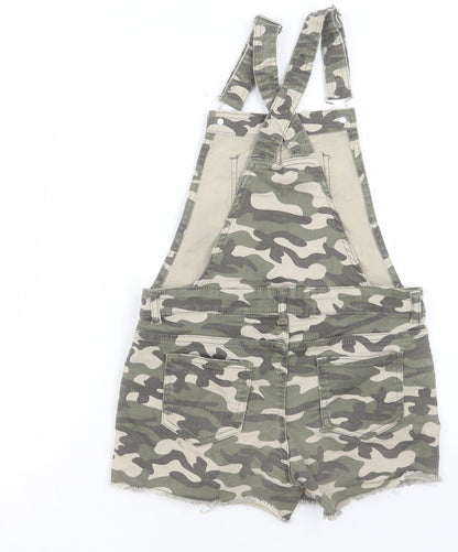 Denim & Co. Girls Green Camouflage Cotton Dungaree One-Piece Size 11-12 Years Button