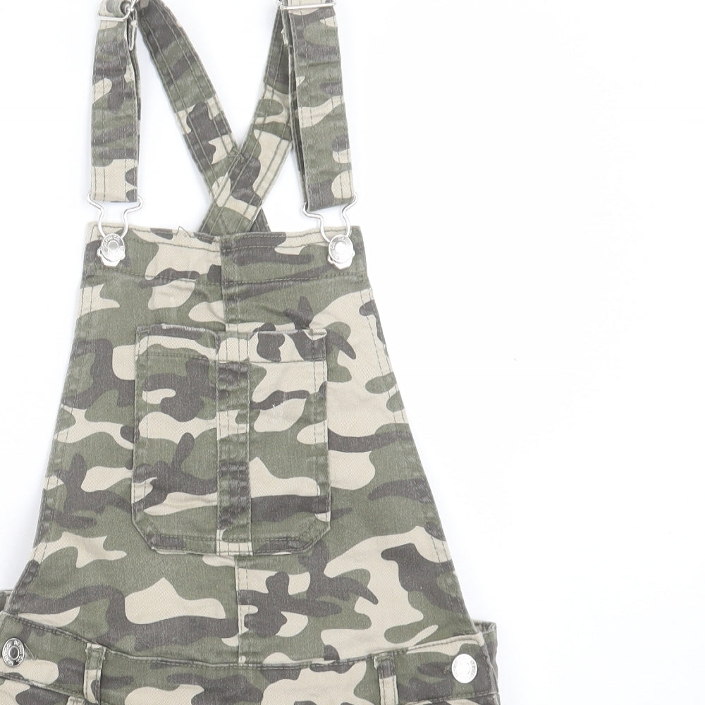 Denim & Co. Girls Green Camouflage Cotton Dungaree One-Piece Size 11-12 Years Button