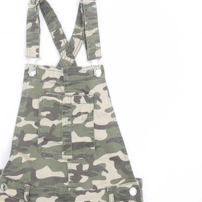 Denim & Co. Girls Green Camouflage Cotton Dungaree One-Piece Size 11-12 Years Button