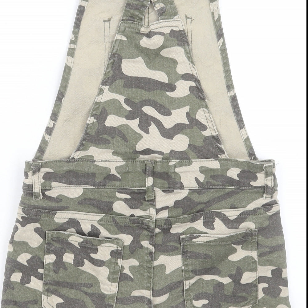 Denim & Co. Girls Green Camouflage Cotton Dungaree One-Piece Size 11-12 Years Button