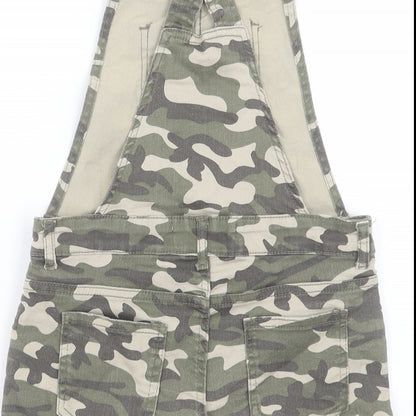 Denim & Co. Girls Green Camouflage Cotton Dungaree One-Piece Size 11-12 Years Button