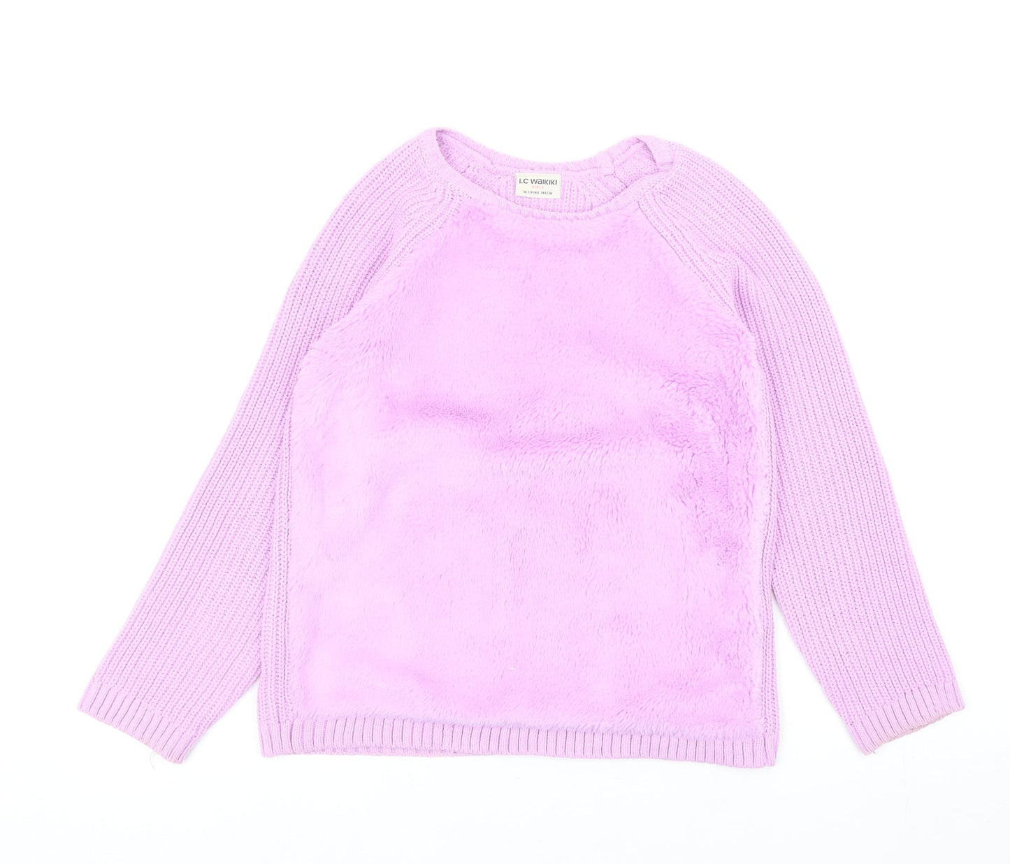 LC Waikiki Girls Purple Round Neck Acrylic Pullover Jumper Size 10-11 Years Pullover - Fluffy Front