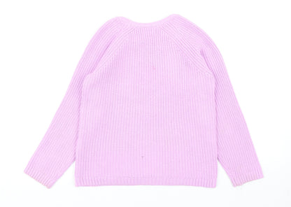 LC Waikiki Girls Purple Round Neck Acrylic Pullover Jumper Size 10-11 Years Pullover - Fluffy Front