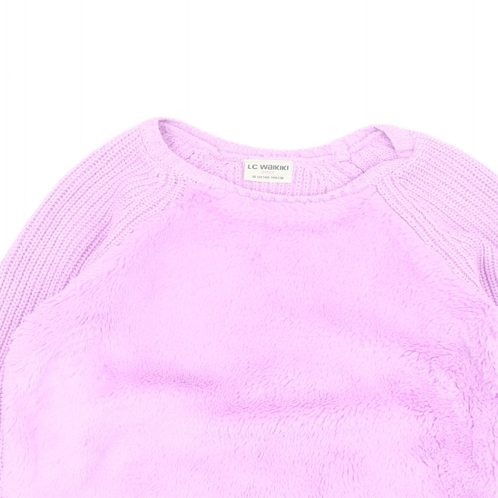 LC Waikiki Girls Purple Round Neck Acrylic Pullover Jumper Size 10-11 Years Pullover - Fluffy Front