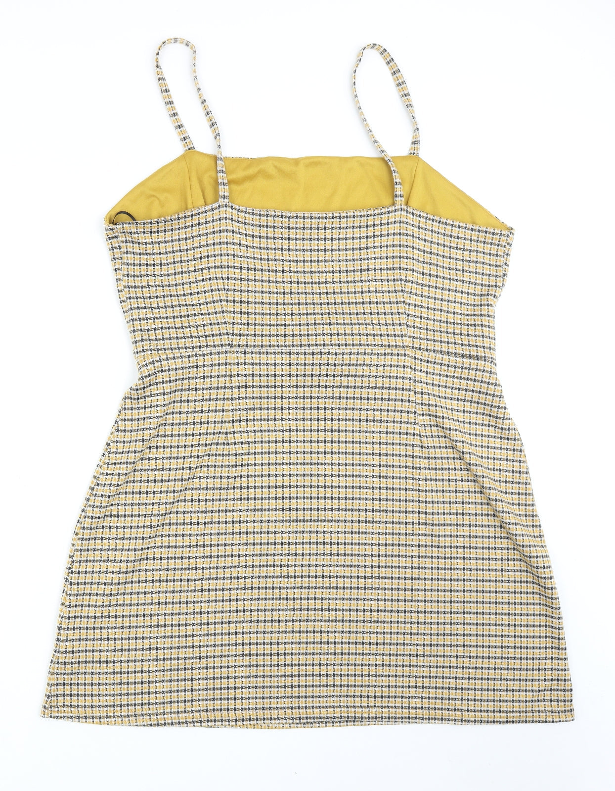 Primark Womens Yellow Plaid Viscose Mini Size 20 Square Neck Pullover