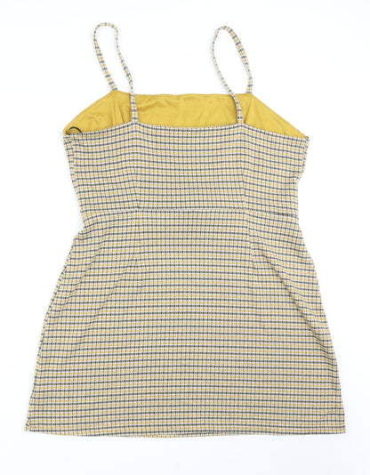 Primark Womens Yellow Plaid Viscose Mini Size 20 Square Neck Pullover