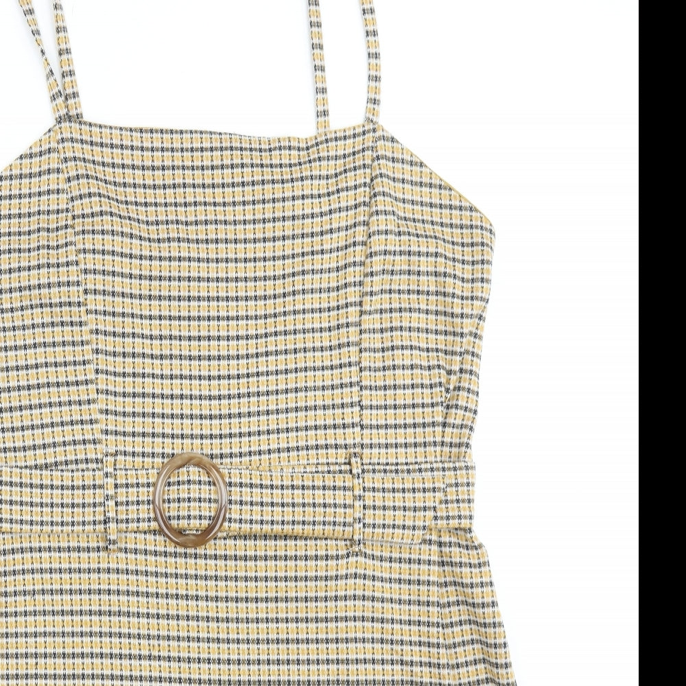 Primark Womens Yellow Plaid Viscose Mini Size 20 Square Neck Pullover