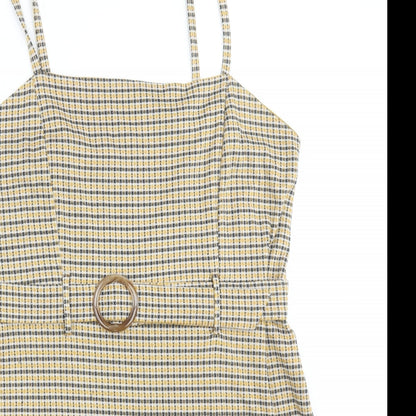 Primark Womens Yellow Plaid Viscose Mini Size 20 Square Neck Pullover