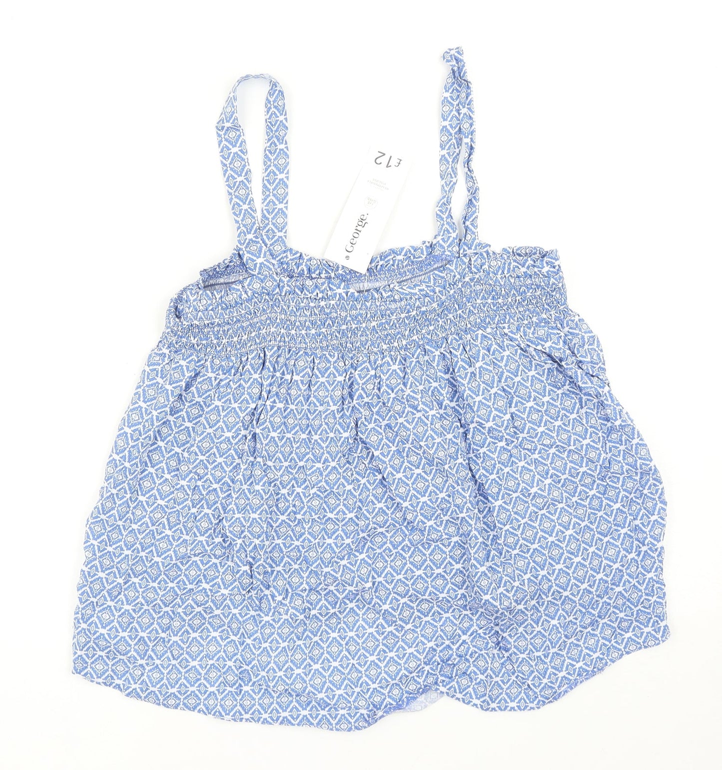 George Womens Blue Geometric Viscose Camisole Tank Size 8 Square Neck