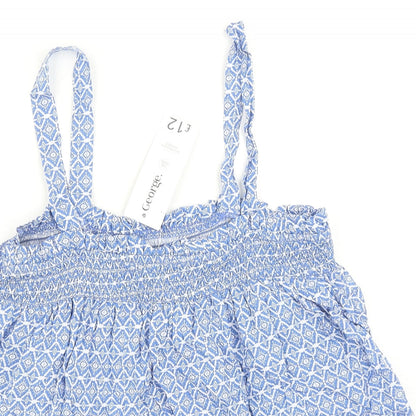 George Womens Blue Geometric Viscose Camisole Tank Size 8 Square Neck