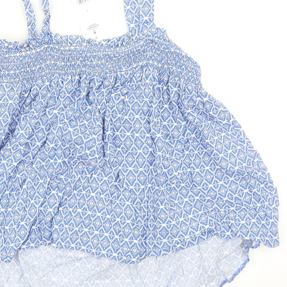 George Womens Blue Geometric Viscose Camisole Tank Size 8 Square Neck