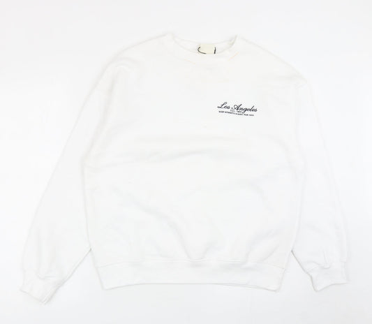 Womens UK Size 2XS Pull&Bear White Pullover Sweatshirt