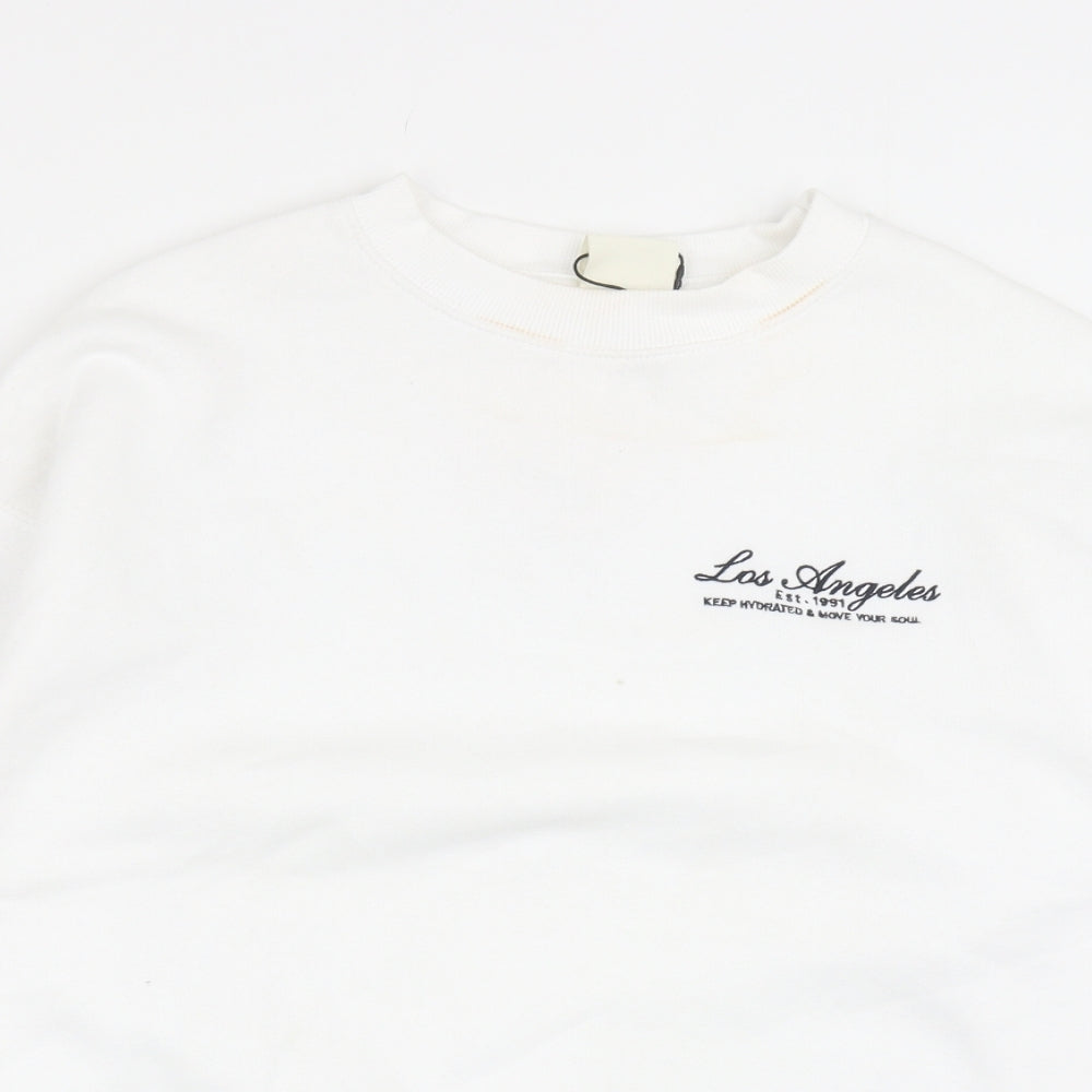 Womens UK Size 2XS Pull&Bear White Pullover Sweatshirt