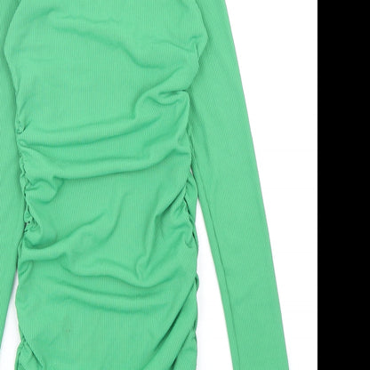 Me Me X Womens Green Polyester Bodycon Size 8 Collared Pullover - Ribbed