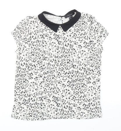 Atmosphere Womens White Animal Print Viscose Basic Blouse Size 12 Collared - Leopard Print