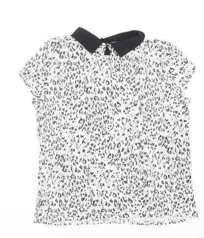 Atmosphere Womens White Animal Print Viscose Basic Blouse Size 12 Collared - Leopard Print