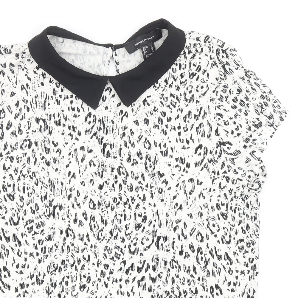 Atmosphere Womens White Animal Print Viscose Basic Blouse Size 12 Collared - Leopard Print
