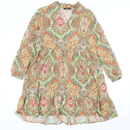 Only Womens Multicoloured Geometric Viscose Fit & Flare Size 8 V-Neck Pullover