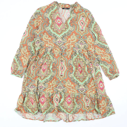 Only Womens Multicoloured Geometric Viscose Fit & Flare Size 8 V-Neck Pullover