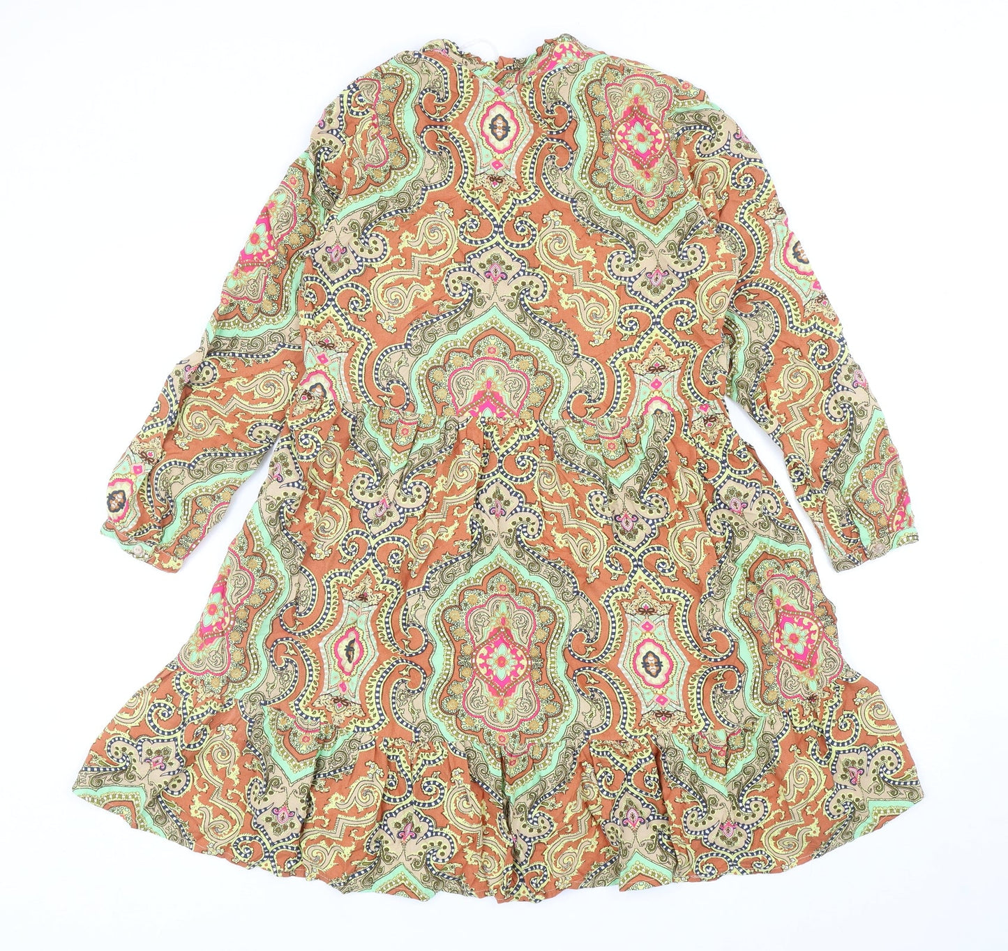 Only Womens Multicoloured Geometric Viscose Fit & Flare Size 8 V-Neck Pullover