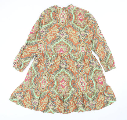 Only Womens Multicoloured Geometric Viscose Fit & Flare Size 8 V-Neck Pullover