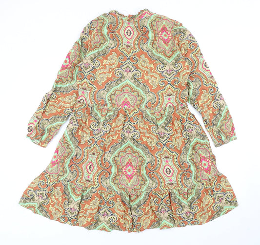 Only Womens Multicoloured Geometric Viscose Fit & Flare Size 8 V-Neck Pullover