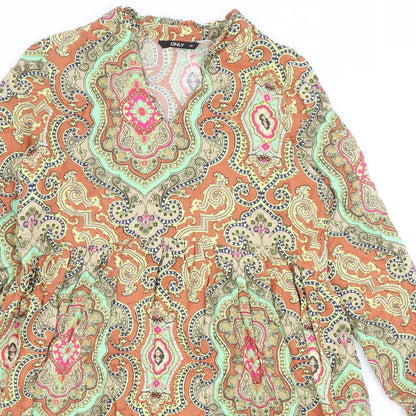 Only Womens Multicoloured Geometric Viscose Fit & Flare Size 8 V-Neck Pullover
