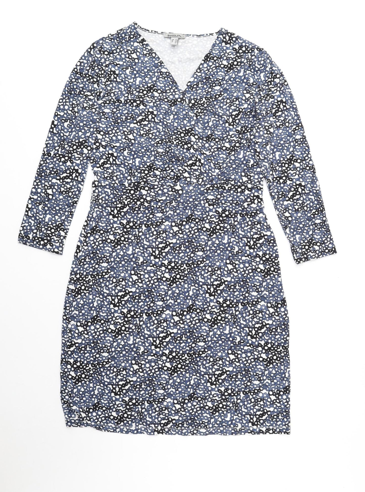 Bandolera Womens Blue Geometric Viscose Fit & Flare Size 12 V-Neck Pullover - Elastic Waist