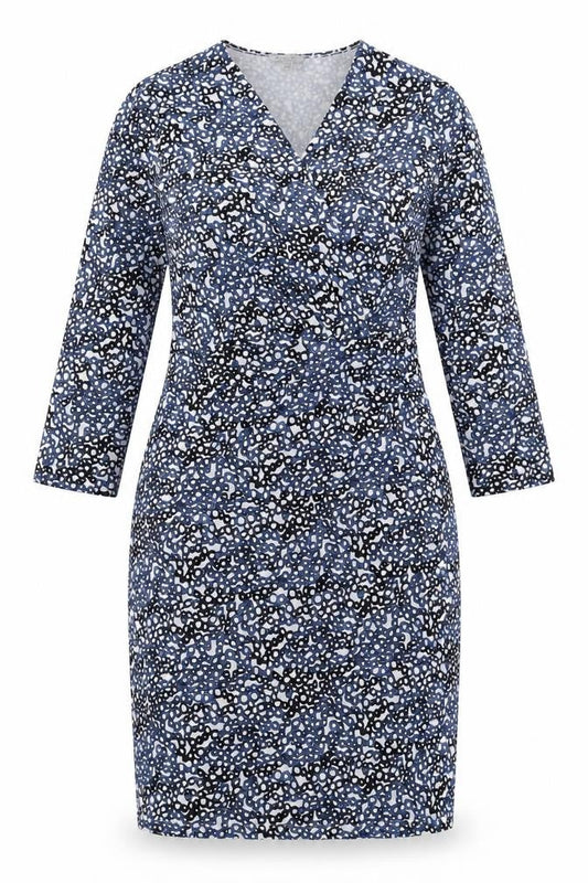 Bandolera Womens Blue Geometric Viscose Fit & Flare Size 12 V-Neck Pullover - Elastic Waist