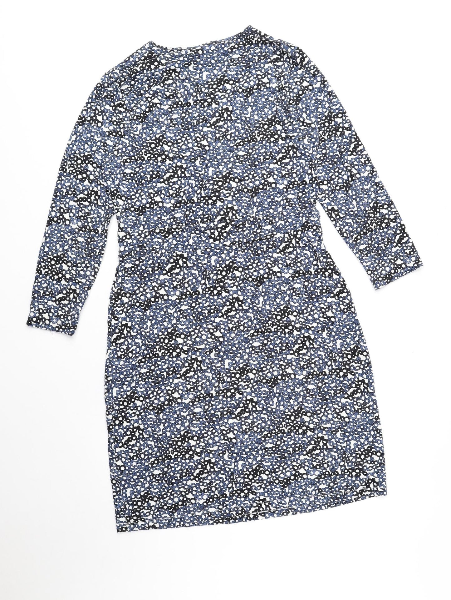 Bandolera Womens Blue Geometric Viscose Fit & Flare Size 12 V-Neck Pullover - Elastic Waist