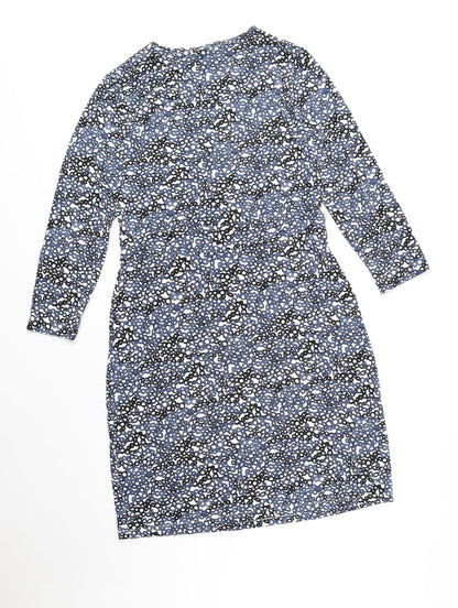 Bandolera Womens Blue Geometric Viscose Fit & Flare Size 12 V-Neck Pullover - Elastic Waist