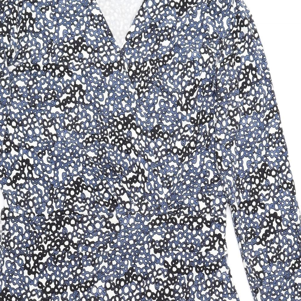 Bandolera Womens Blue Geometric Viscose Fit & Flare Size 12 V-Neck Pullover - Elastic Waist