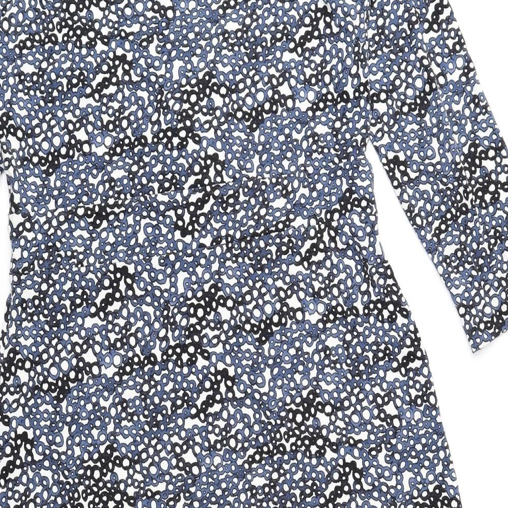Bandolera Womens Blue Geometric Viscose Fit & Flare Size 12 V-Neck Pullover - Elastic Waist
