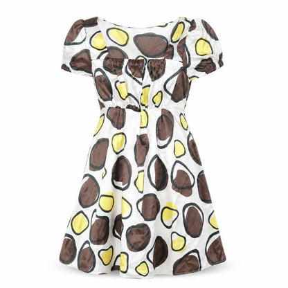 Nuuk Womens White Geometric Polyester Fit & Flare Size 8 Square Neck Pullover - Elastic Waist