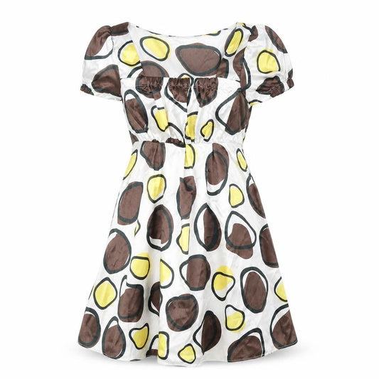 Nuuk Womens White Geometric Polyester Fit & Flare Size 8 Square Neck Pullover - Elastic Waist