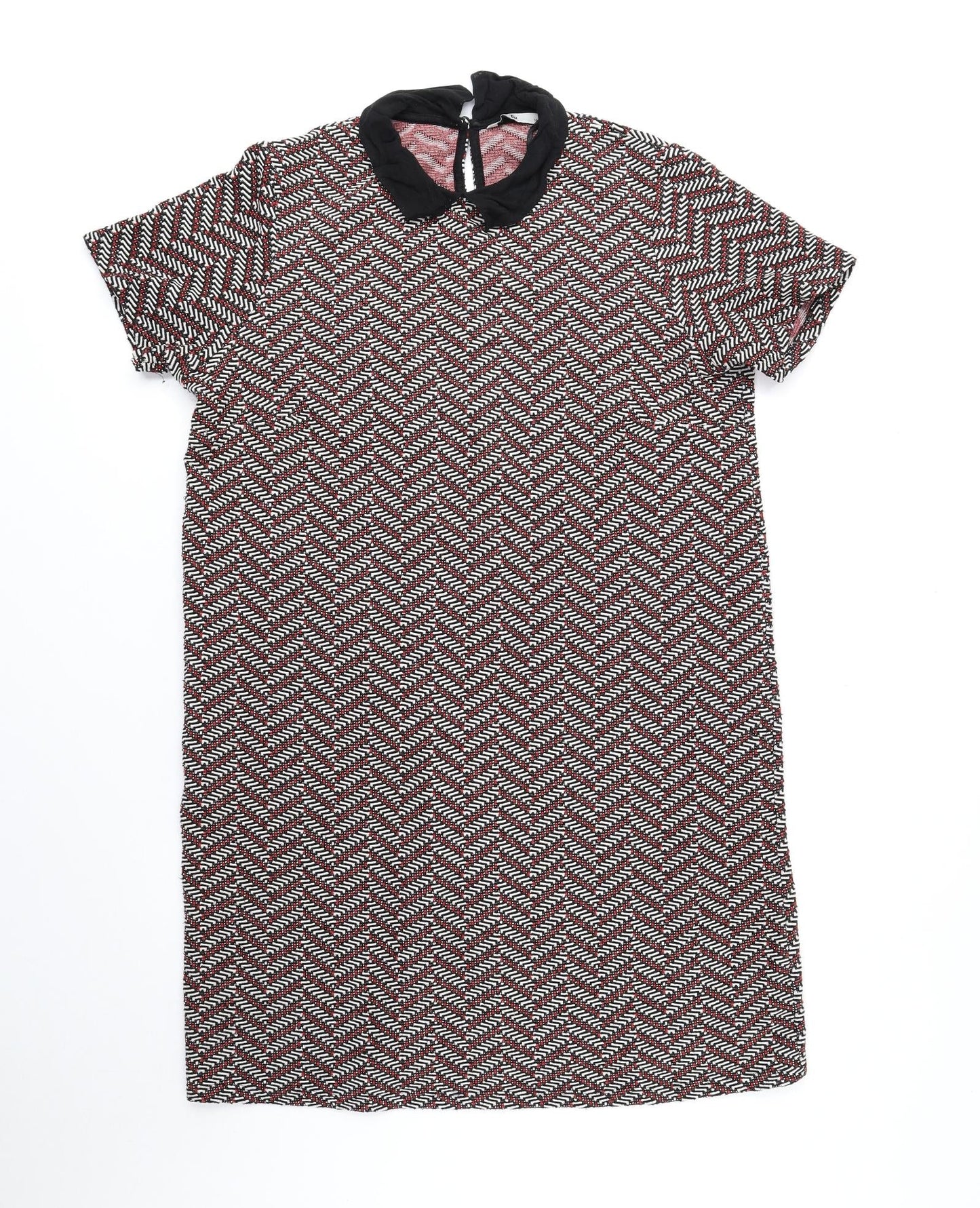 TU Womens Multicoloured Geometric Polyester Sheath Size 14 Collared Button