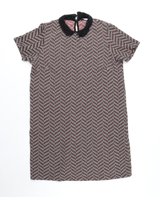 TU Womens Multicoloured Geometric Polyester Sheath Size 14 Collared Button