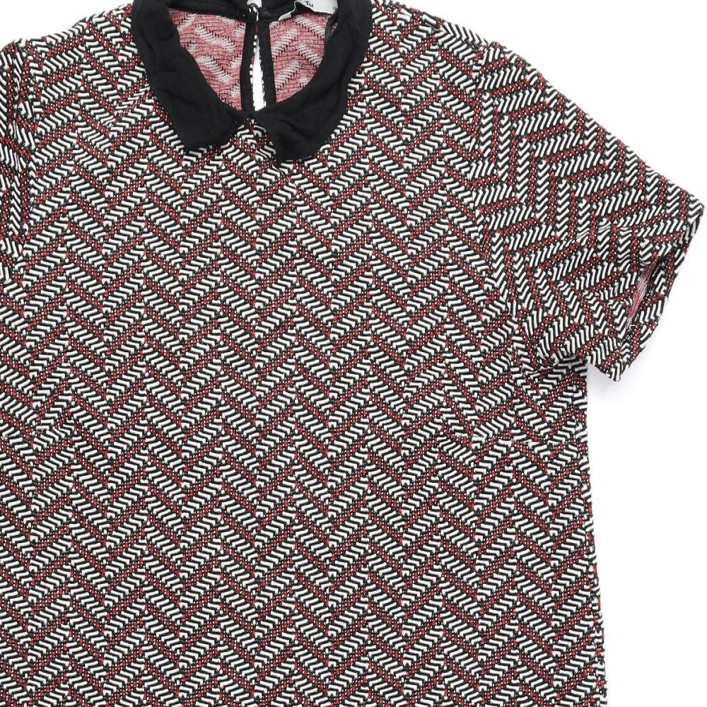 TU Womens Multicoloured Geometric Polyester Sheath Size 14 Collared Button