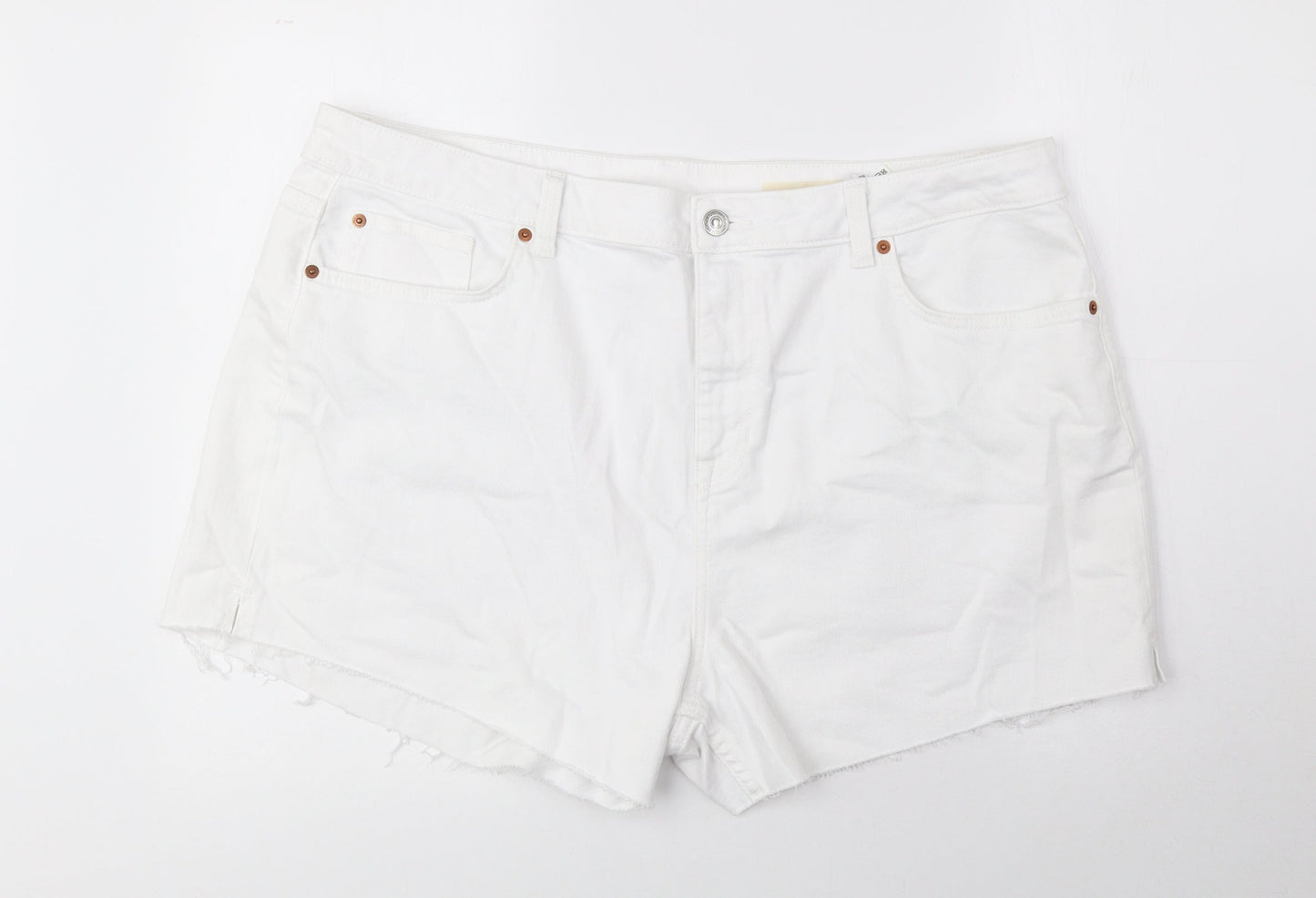 Marks and Spencer Womens White Cotton Mom Shorts Size 22 L3 in Regular Button