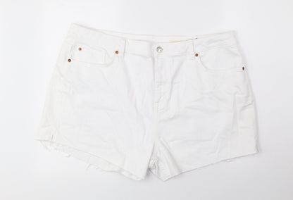 Marks and Spencer Womens White Cotton Mom Shorts Size 22 L3 in Regular Button