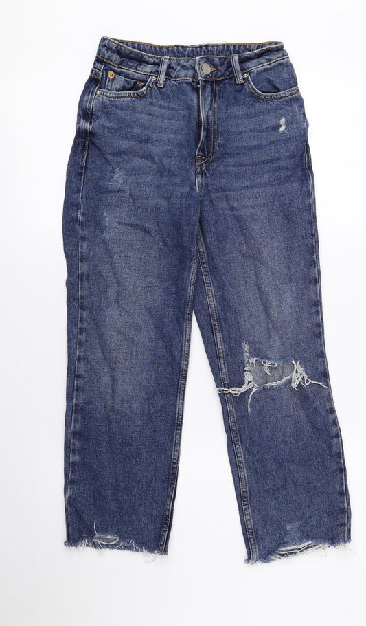 New Look Womens Blue Cotton Cropped Jeans Size 4 L22 in Regular Button