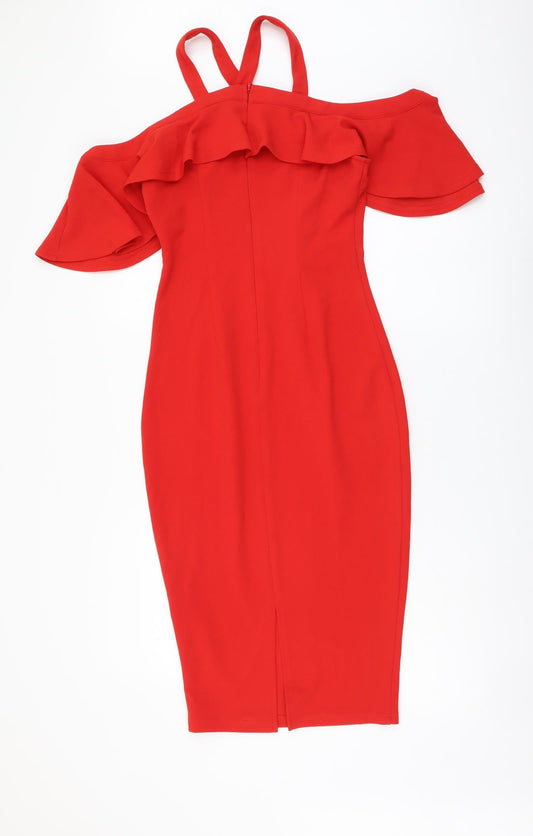 Girl in Mind Womens Red Polyester Bodycon Size 8 Halter Pullover