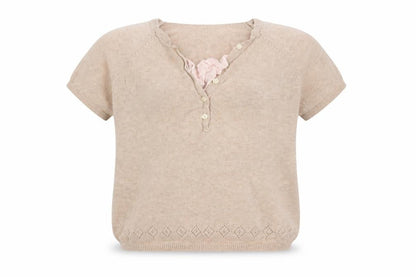 Jacodi Girls Beige V-Neck Cotton Pullover Jumper Size 10 Years Pullover