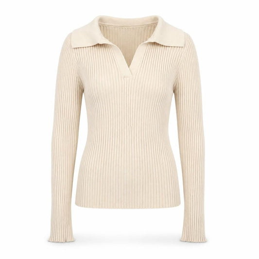 DAZY Womens Beige Collared Polyester Pullover Jumper Size M - Ribbed